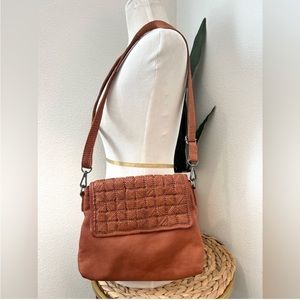 Civico 9 Woven Leather Crossbody Bag Brown Cognac